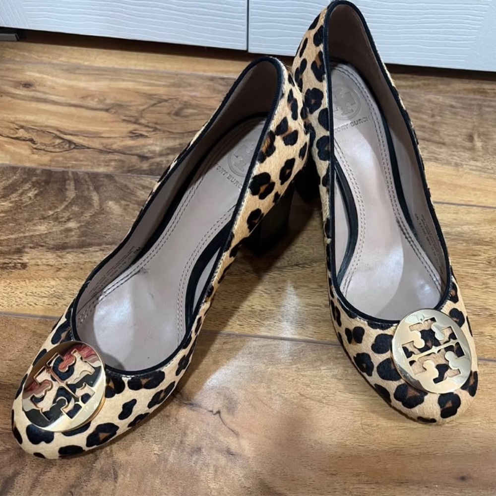 Tory Burch Leopard Print Pumps with Gold Accent